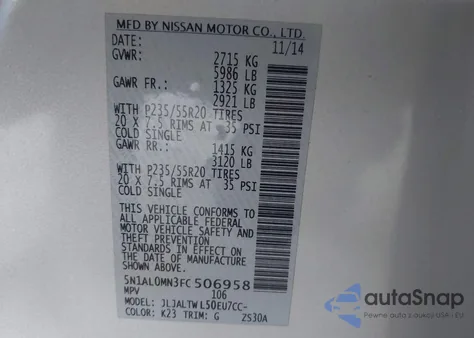 2015 Infiniti Qx60 z USA, uszkodzony, nr VIN 5N1AL0MN3FC506958